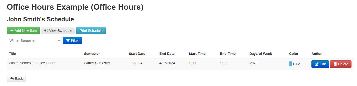 office hours module example in the CMS